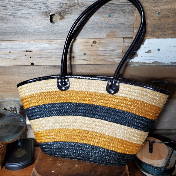 White Stag Woven Straw Mid-Century Beach Style Handbag - Picture 4 of 6